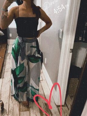 Vici Wide Leg Tropical Print Pants - Green/White
